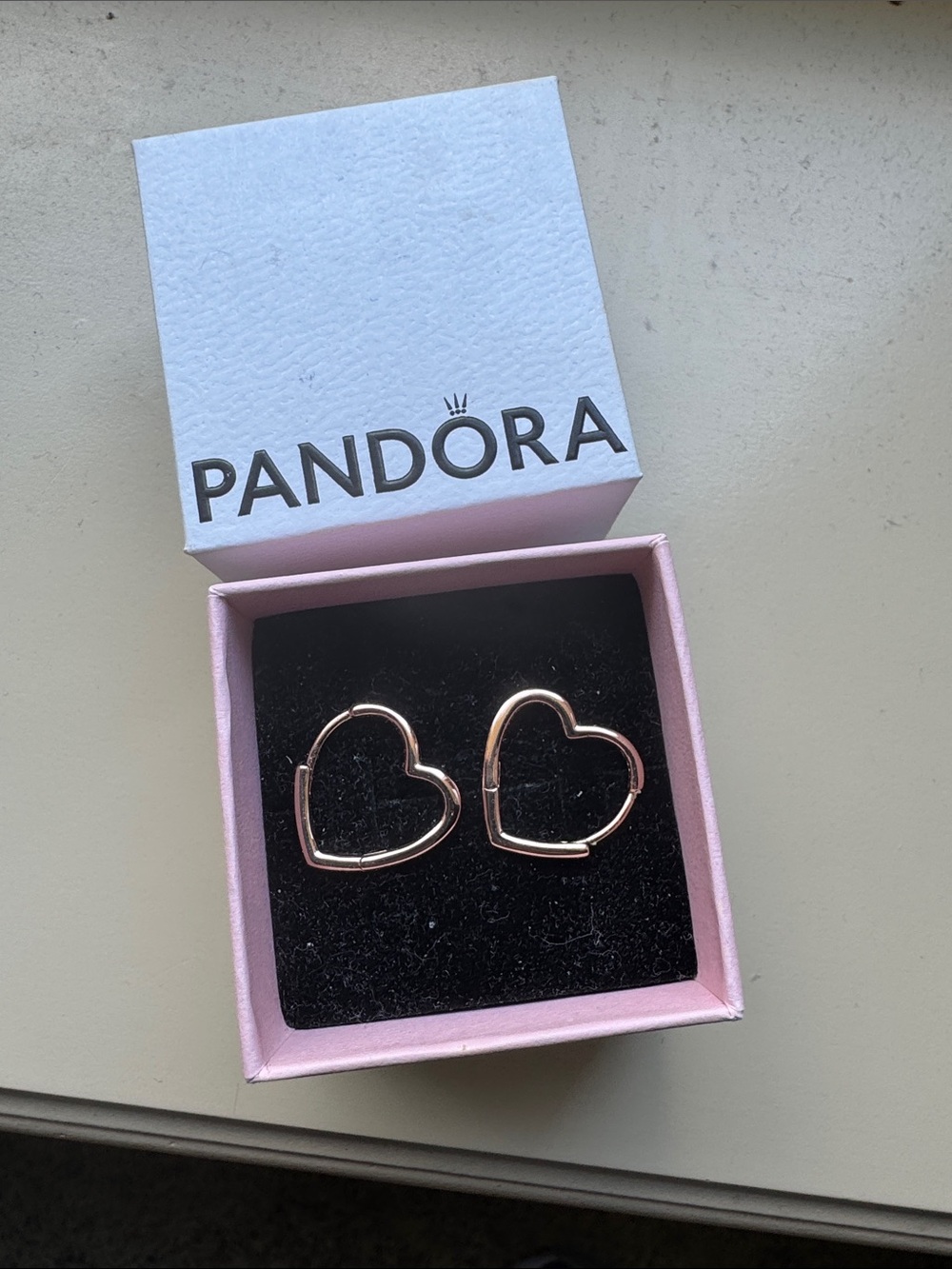 Pandora Rose Gold Asymetrical Heart Hoop Earrings - Women Jewelry - Picture 4 of 8